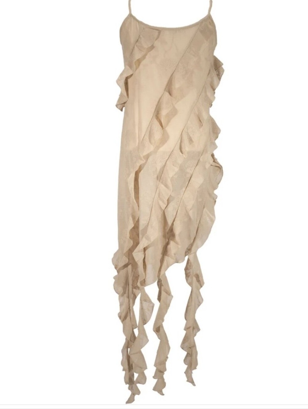 Forever 21 Beige Asymmetrical Ruffle Slip Dress